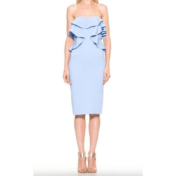 Alexia Admor Light Blue Strapless CASCADING RUFFLES Mini DRESS, SZ 8, MSRP $115 - Picture 1 of 12